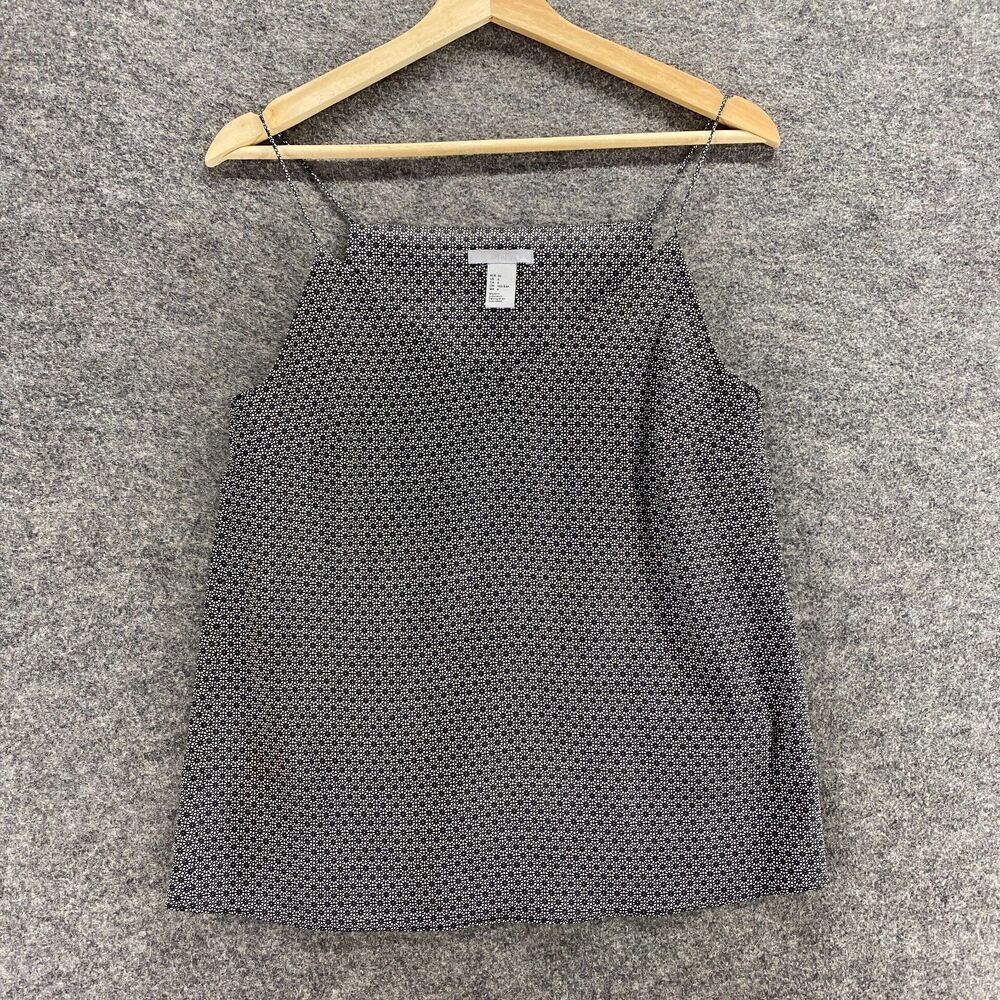 H&M Top Women 6 Black Geometric V-Neck Sleeveless Spaghetti Strap Cami Casual